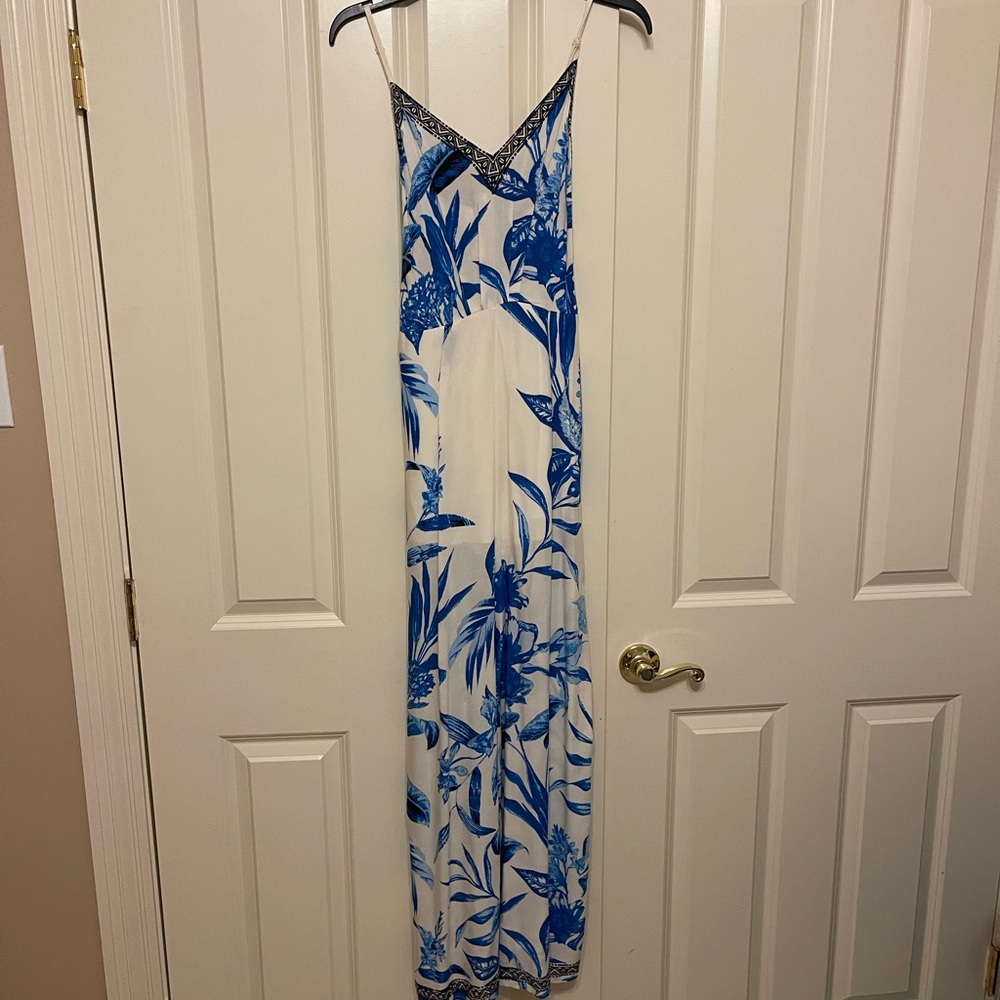 Blue and White Floral Maxi Jumpsuit